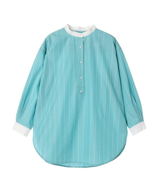 AMERICAN HOLIC イージーケアバンドカラーシャツチュニック Stripe Green