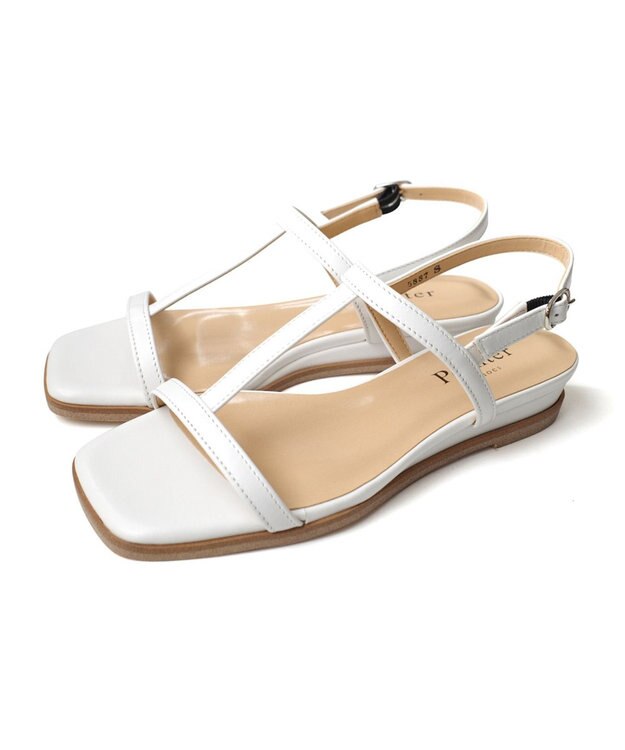 Pointer 日本製 本革ゴム仕様ストラップスクエアトゥサンダル オフホワイト