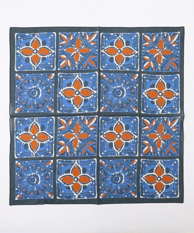 JOSEPH ABBOUD 【日本製】RCF綿ローン タイルプリント スカーフ ダルブルー系7