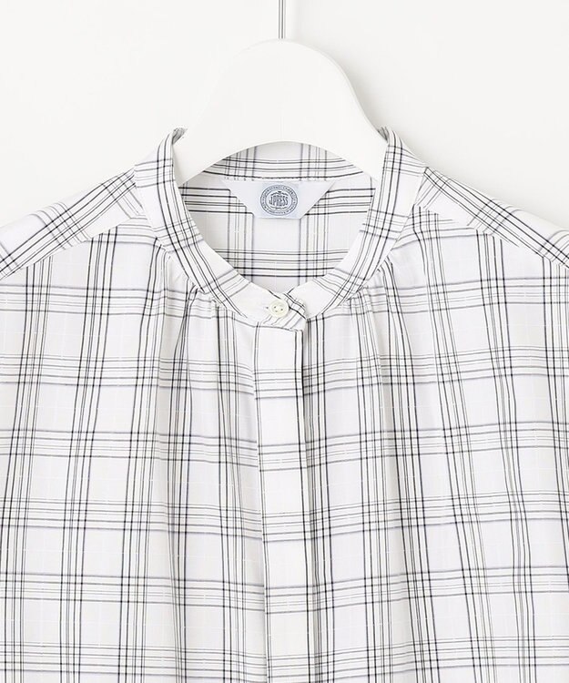 J.PRESS LADIES 【洗える】 セルロースチェック バンドカラー ブラウス ネイビー系3