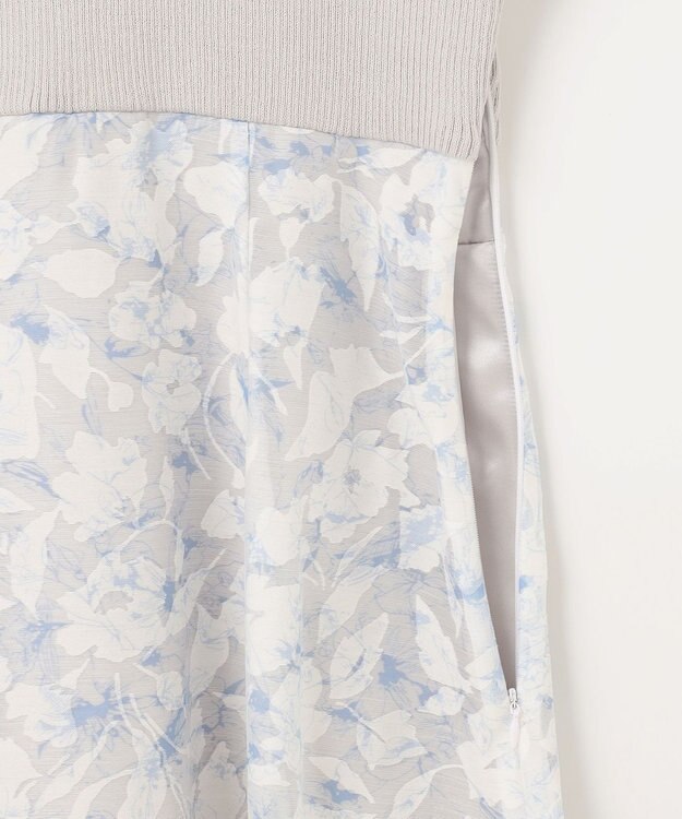 ANY SIS 【洗える】フラワープリントドッキングニット ワンピース アイスグレー系