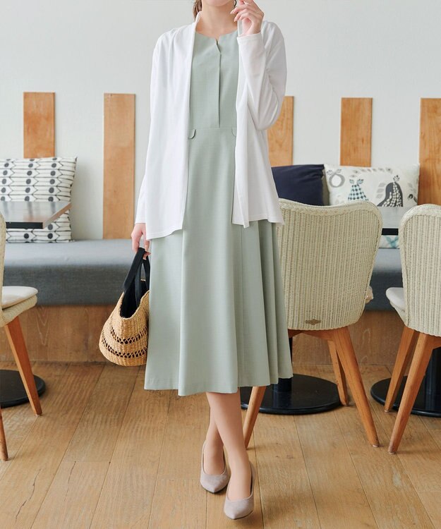 Tiaclasse 【小倉優子さん着用・洗える】フラップ付きミディアム丈フレアワンピース ミント