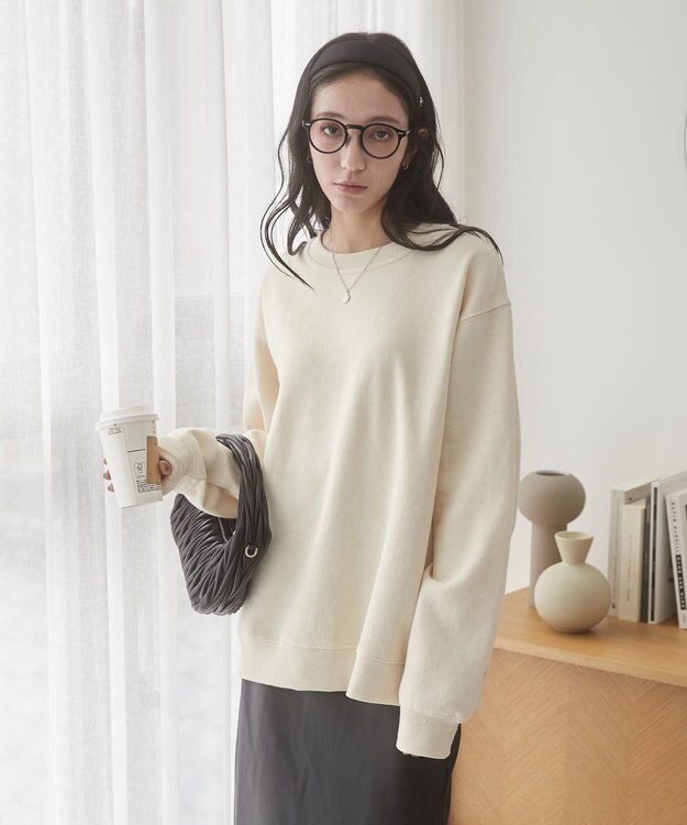 WEGO 【ユニセックス着用ITEM/裏起毛】リラックスフィットスウェットプルオーバー ベージュ