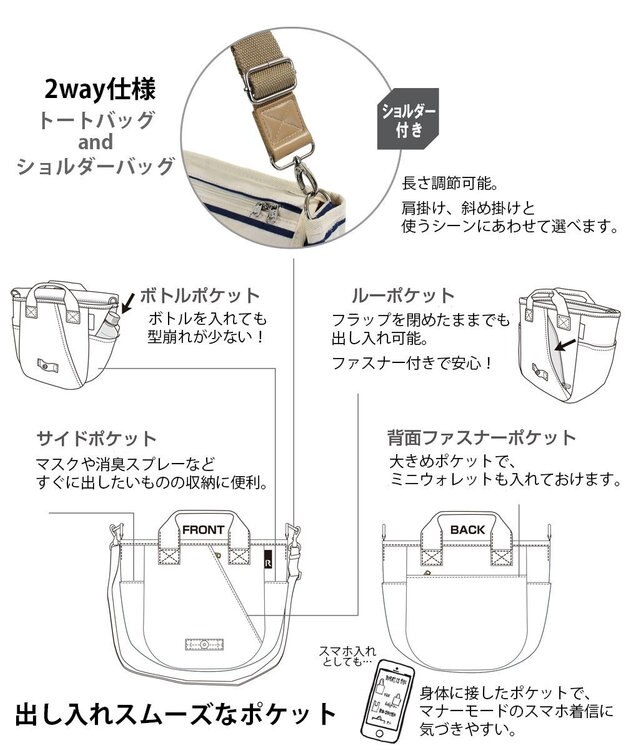 ROOTOTE 3082【ポケット充実】NA.デリ.2WAY.テンジク-C 01：アイボリー×ブルー