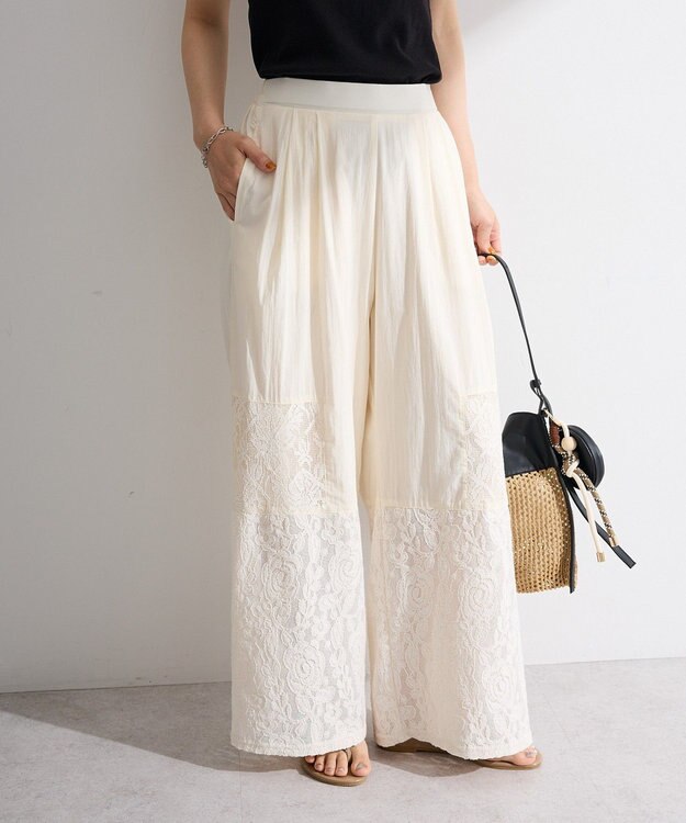 Green Parks 裾レースドッキングパンツ Off White