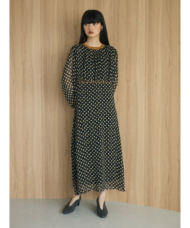 Green Parks armonia．ドットプリントパイピングワンピース Black