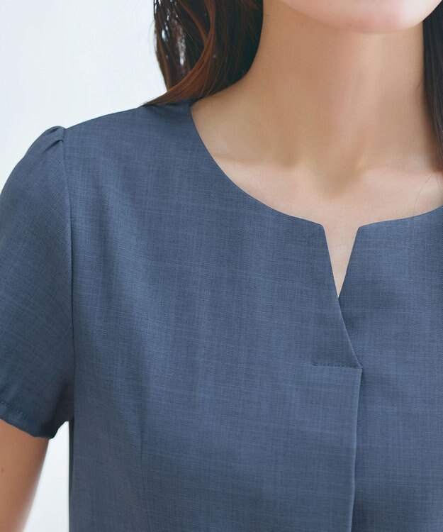 Tiaclasse 【小倉優子さん着用・洗える】フラップ付きミディアム丈フレアワンピース ブルー