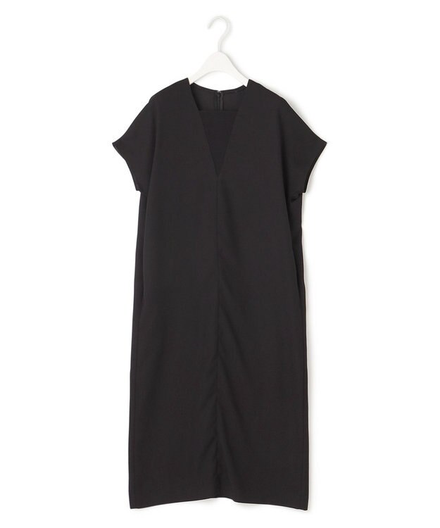 ICB 【接触冷感・UVケア・速乾・洗える】FluidBackSatin レイヤードデザインワンピース ブラック系