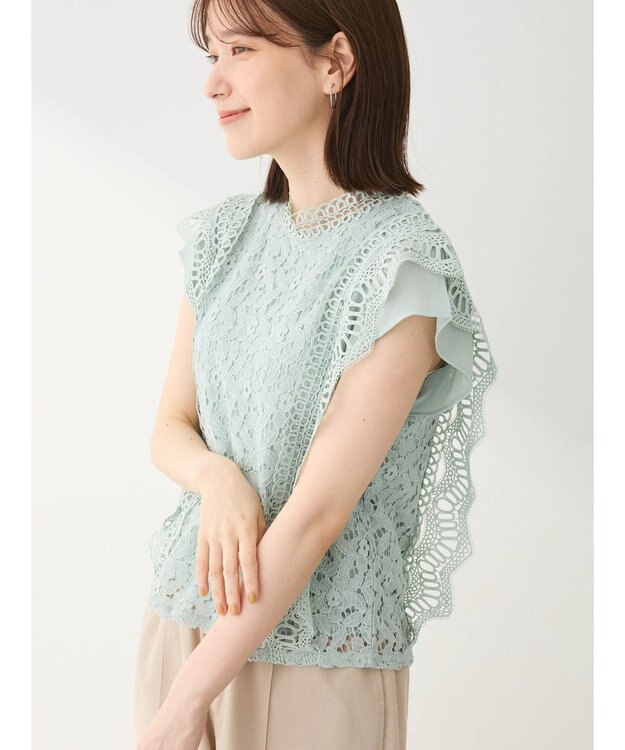Green Parks ・Ｐｅｔｉｔ　Ｆｌｅｕｒ　フレンチレーシ－ブラウス Mint Green