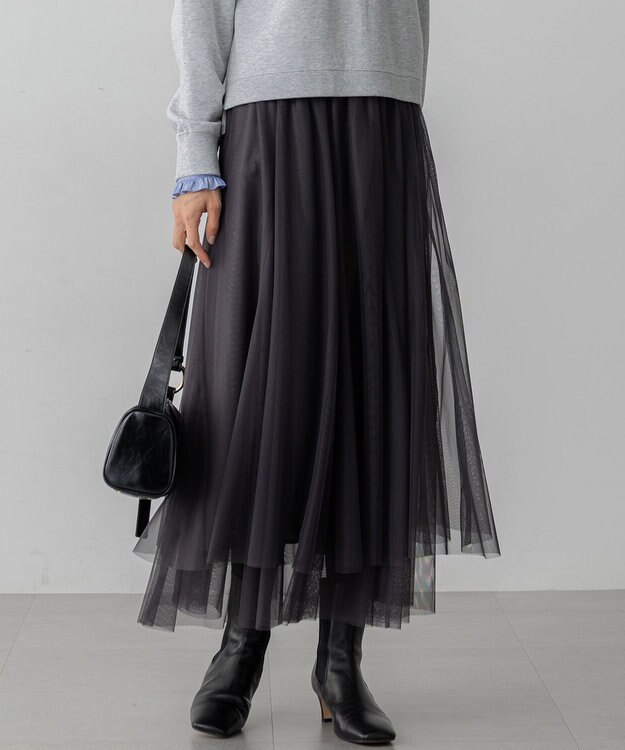 23区 S 【洗える】レイヤード チュール スカート グレー系