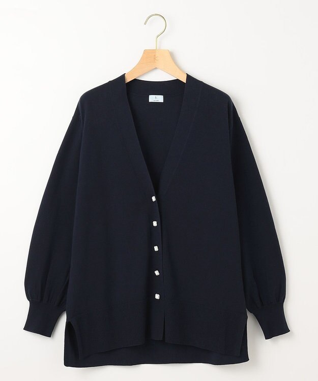 組曲 【ビジューボタン・アンサンブル対応】ハイゲージ ロングVネックカーディガン ネイビー系