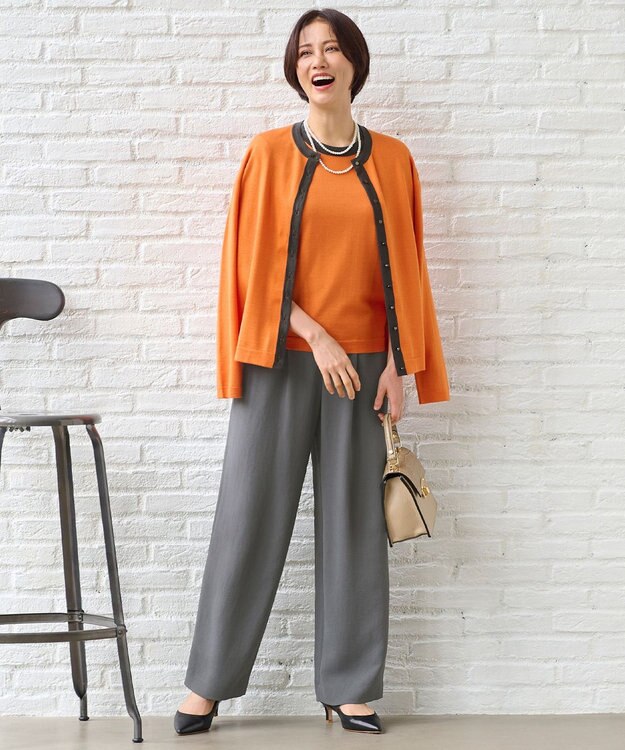 自由区 S 【アンサンブル対応・洗える】ウールシルク5分袖 ニット ビタミンオレンジ
