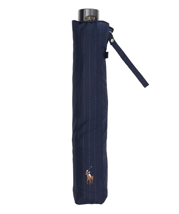 MOONBAT 【大きめ70cm】POLO RALPH LAUREN 折りたたみ傘 メンズ ストライプ ワンポイント刺繍 ディープブルー