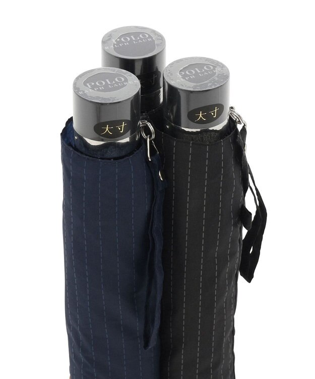 MOONBAT 【大きめ70cm】POLO RALPH LAUREN 折りたたみ傘 メンズ ストライプ ワンポイント刺繍 ディープブルー