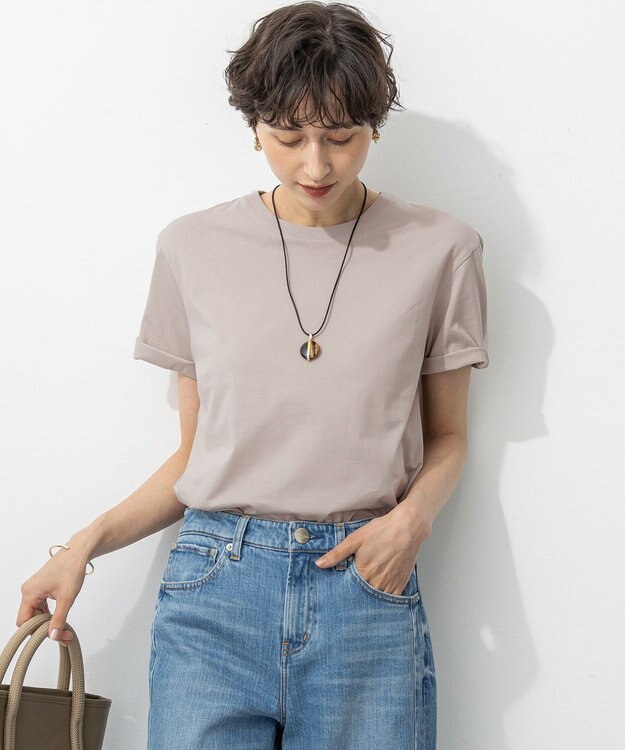 23区 L 【洗える】コンパクトヤーン スムース Tシャツ ベージュ系