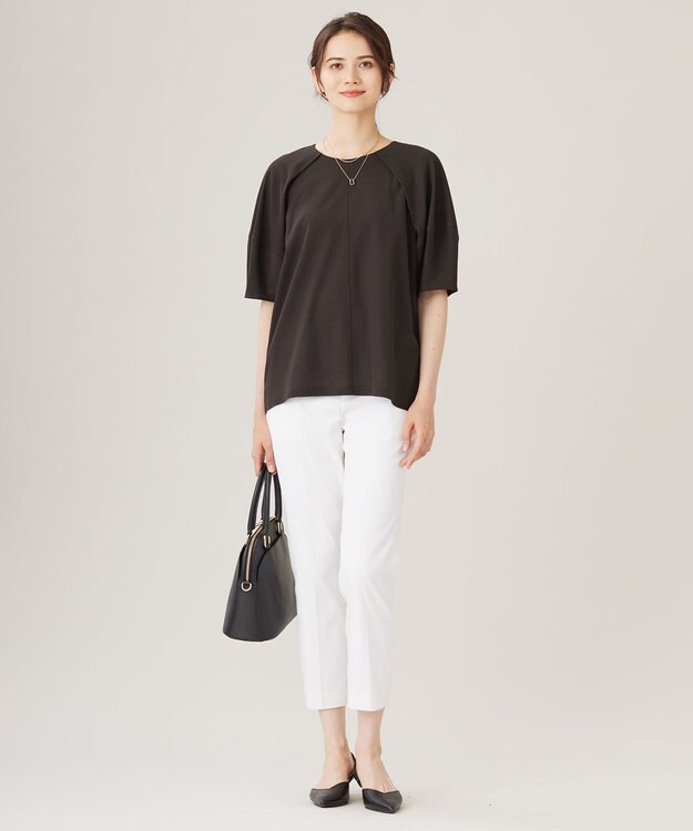 自由区 【洗える】ボリュームスリーブピケ カットソー ダークブラウン