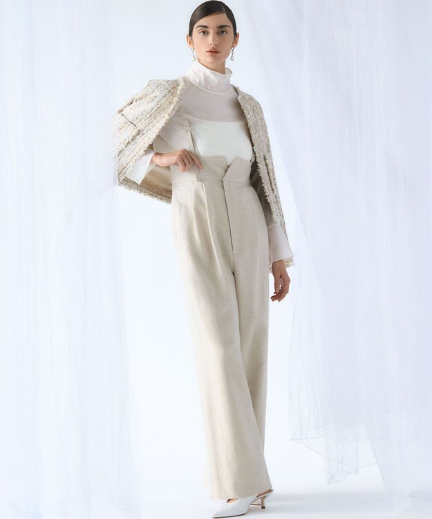 23区 【GOLD LABEL】GIOTEXリネンスパーク サスペンダー付 タックパンツ ベージュ系