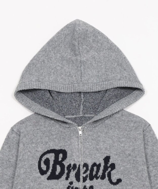 WEGO フラッフィーグラフィックジャガードニットZIPパーカー グレー