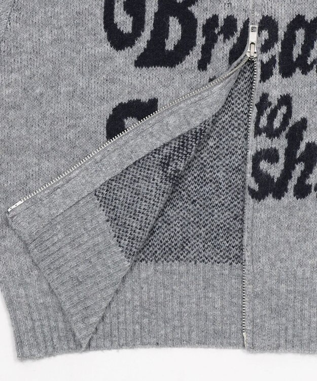 WEGO フラッフィーグラフィックジャガードニットZIPパーカー グレー