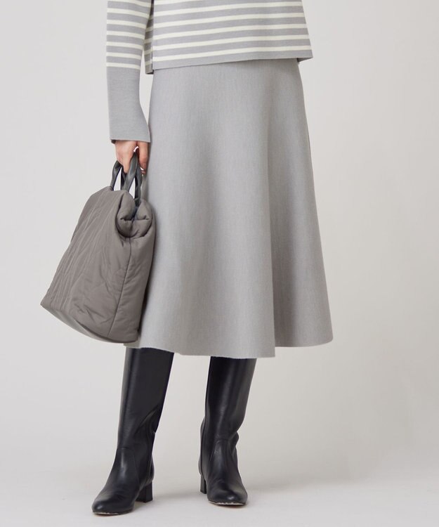 自由区 【セットアップ対応・洗える】ウールミラノニット スカート ライトグレー