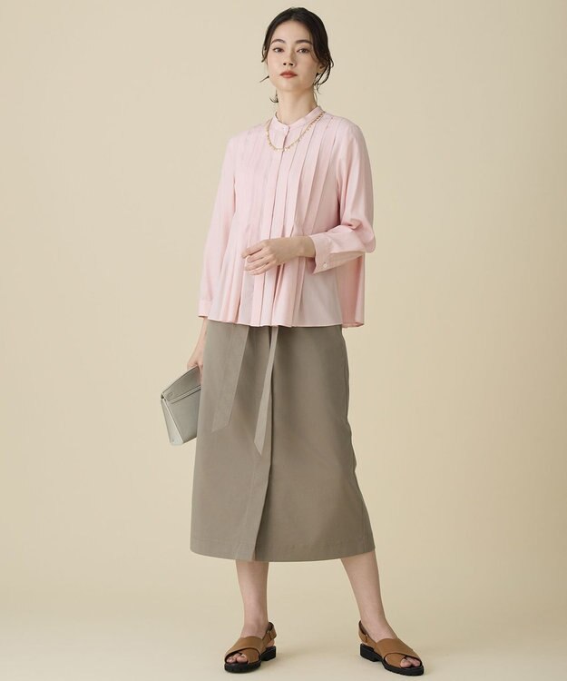 自由区 L ブラッシュドコットンサテンナロー スカート カーキ