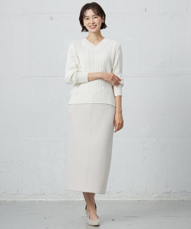 J.PRESS LADIES 【洗える】GIZA MERCERIZE COTTON ケーブル ニット ホワイト系