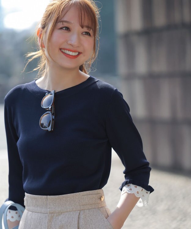 ANY SIS 【好印象ブライトニット】レースポイント プルオーバー ネイビー