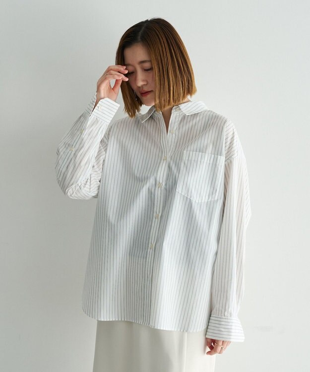 YECCA VECCA イージーケアオーバーシャツ Stripe