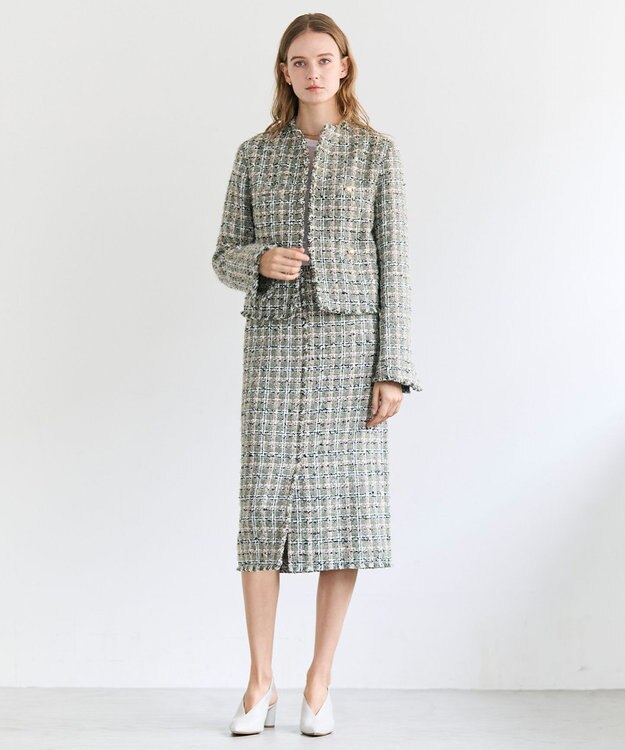 BEIGE， BERYL / ファンシーツイードノーカラージャケット Khaki Mix