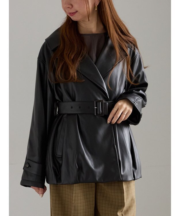 Te chichi レザーショートトレンチコート《2025Autumn catalog vol.2 item》 ブラック