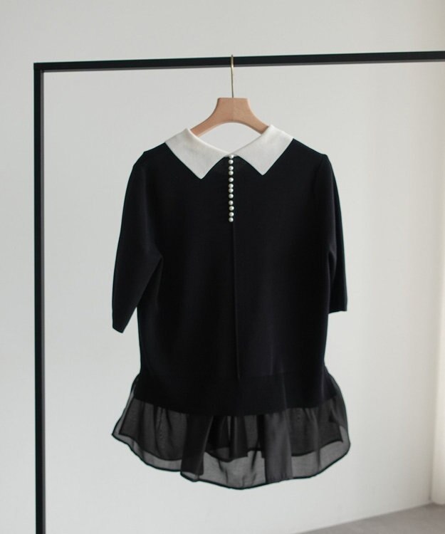 YECCA VECCA 2way襟付きフリルレイヤードニット Black