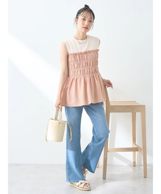 earth music&ecology ドッキングシャーリングプルオーバー Pink Beige