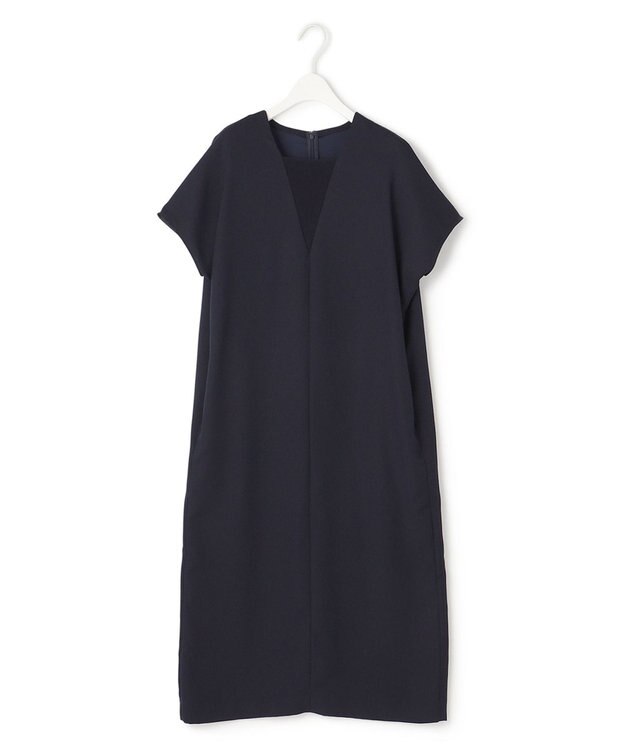 ICB 【接触冷感・UVケア・速乾・洗える】FluidBackSatin レイヤードデザインワンピース ネイビー系