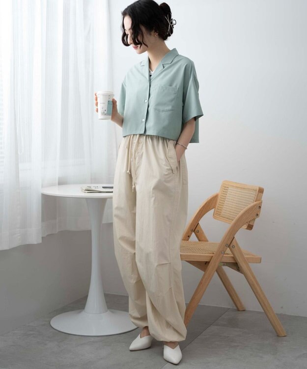 WEGO オープンカラーショートシャツ グリーン