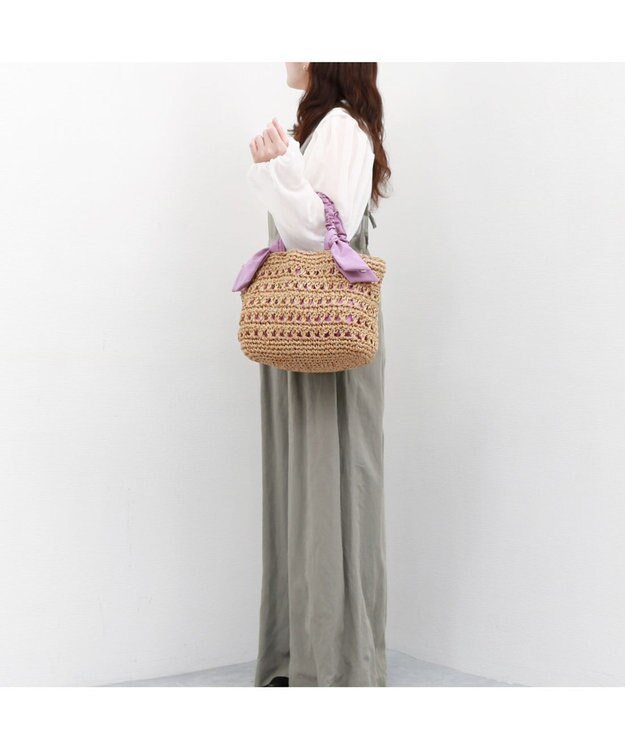 UNBILLION カシュカシュ cachecache / 下がりリボン柄編みトートバッグ ラベンダー