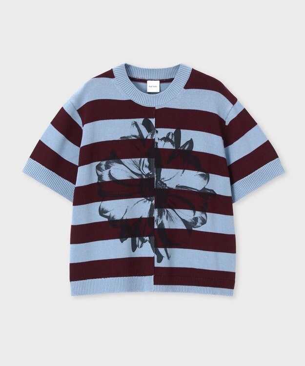 Paul Smith ボーダー プリント 半袖ニット ライトブルー