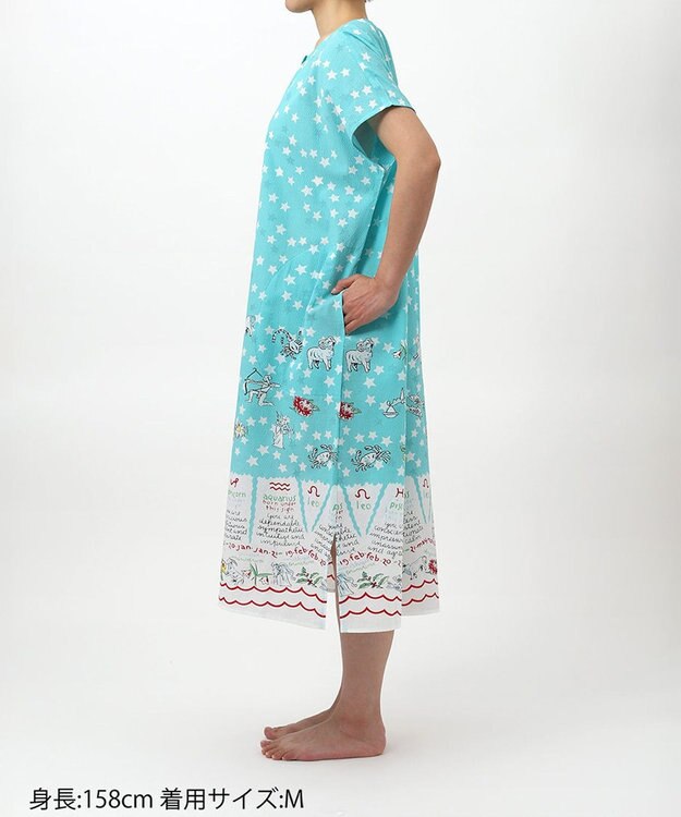 tsumori chisato SLEEP ツモリチサト ワンピース ルームウエア 4分袖 綿100%(本体) ローン素材 ロング丈(ふくらはぎ付近) レディース UNT146 /ワコール サックス