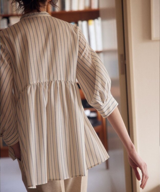 組曲 ニューリヨセルシャーティングペプラム ブラウス ベージュストライプ系1