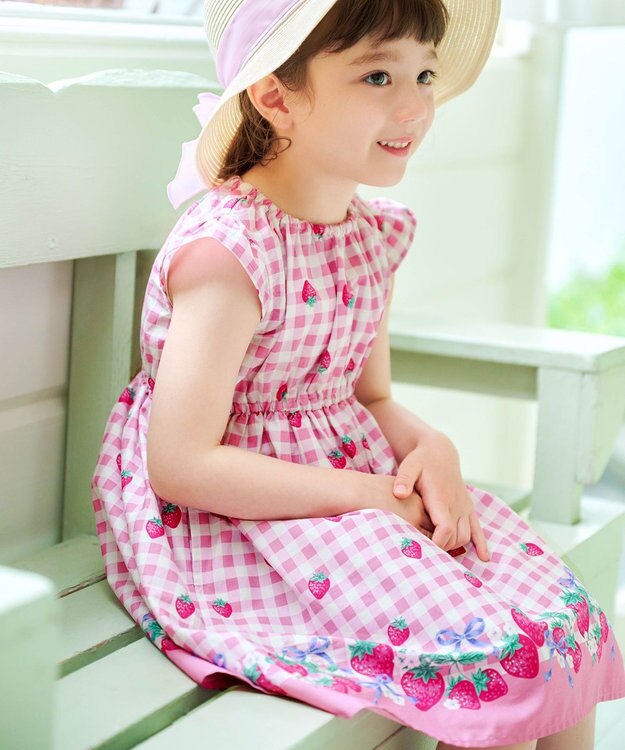 ANY KIDS 総柄 サマーワンピース ピンク×イチゴ