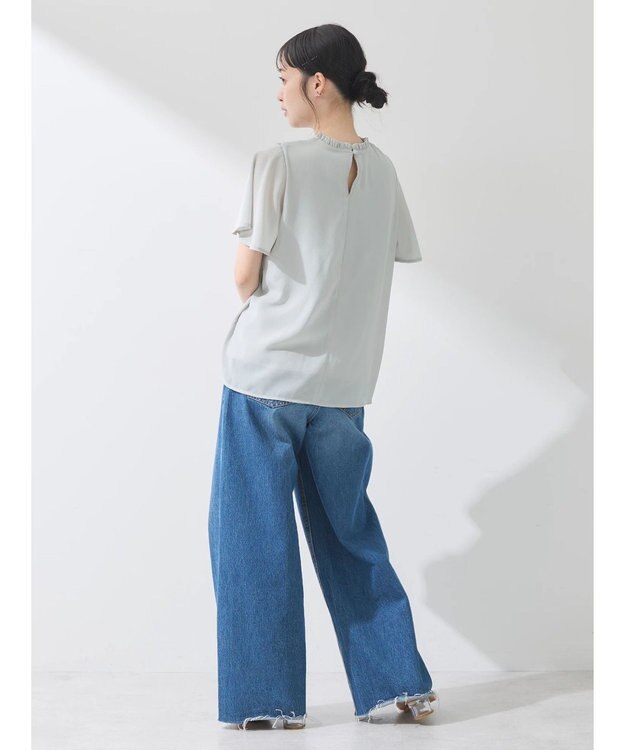 earth music&ecology マジョリカプリーツ半袖ブラウス Mint