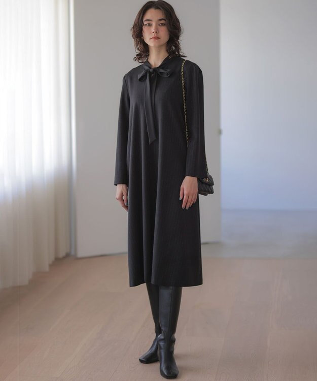 組曲 【前後着用可】ラメストライプボウタイ ワンピース ブラック系1