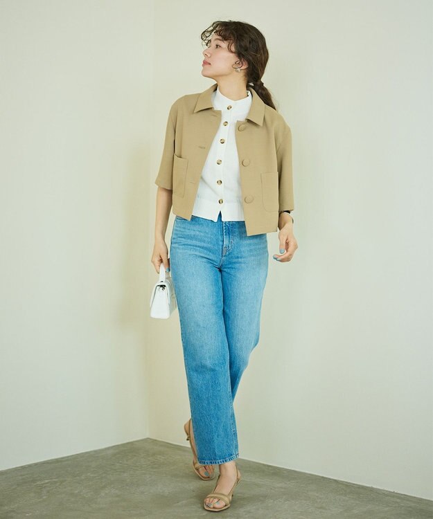 #Newans 【シワになりにくい】〈花乃まりあさんコラボ〉クロップドシャツジャケット サンドベージュ