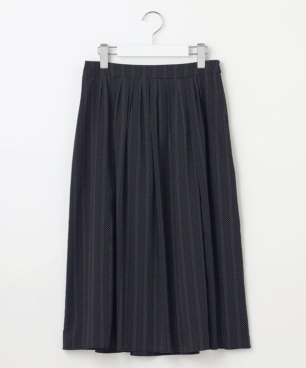 J.PRESS LADIES L 【洗える】ドットデシンプリント タック スカート ネイビー系