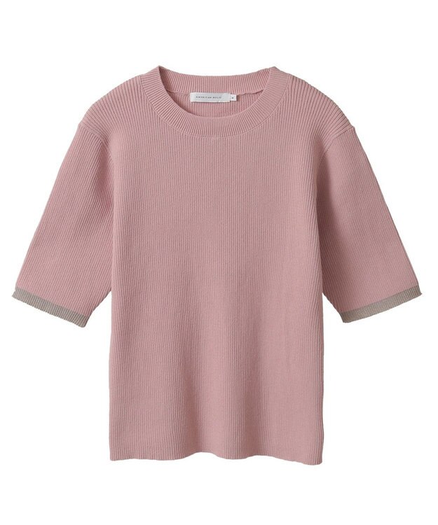 AMERICAN HOLIC 袖口バイカラー半袖ニットプルオーバー Pink