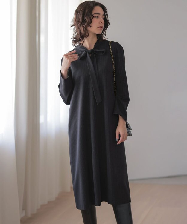 組曲 S 【前後着用可】ラメストライプボウタイ ワンピース ブラック系1