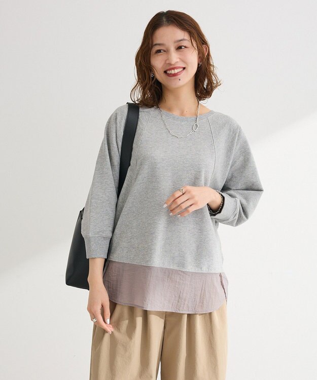 Green Parks 七分袖ドルマン裏毛シアードッキングプルオー Gray Mixture