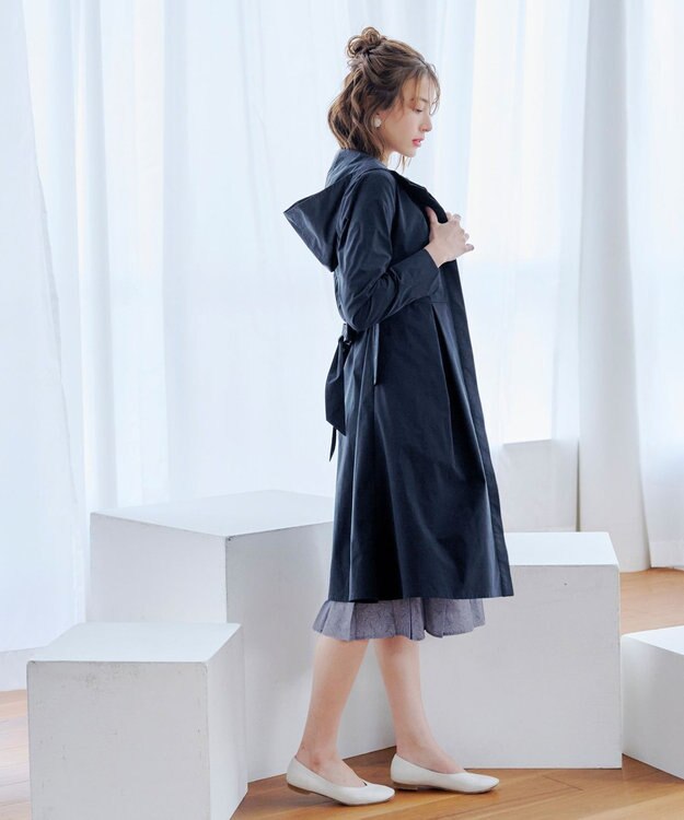 Tiaclasse 【洗える】撥水フードフレアコート ネイビー