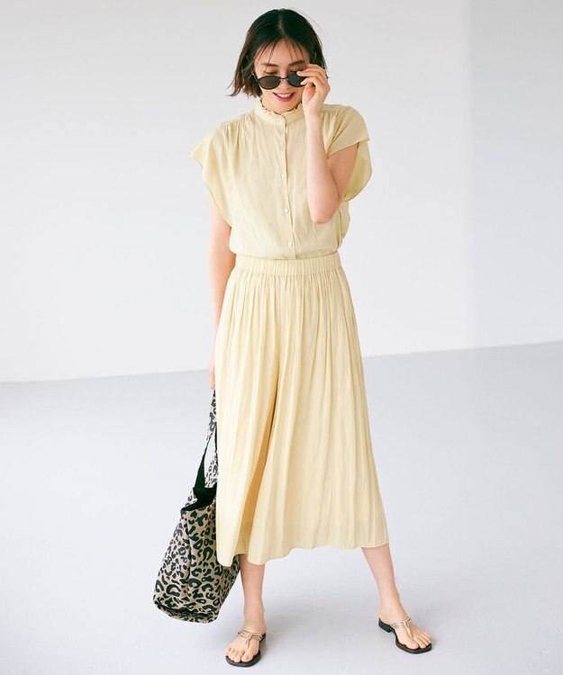 組曲 【新色追加・ウエスト調整可】ギャザーライトデシン パンツ イエロー系