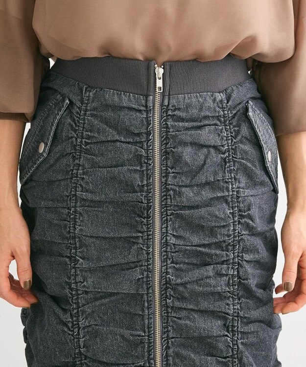 Green Parks ・ＳＵＧＡＲ　ＳＰＯＯＮデニムフロントＺＩＰナロースカート Black