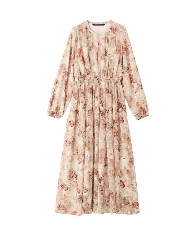 YECCA VECCA ぼかしフラワー柄ワンピース Pink Beige